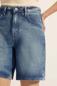 The Look Stripe Tee: Outland Denim - Harry High Relaxed Short - Aged Blue