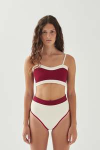 Alohas - Madeira Bicolor Vivid Burgundy White Bikini Bottom