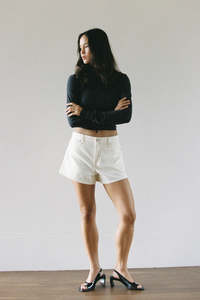 Outland Denim: Outland Denim - Ebony High Flare Short - Bone