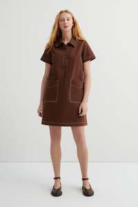 Dresses: Kowtow - Foundation Dress - Brown Denim