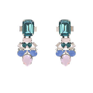 Aqua Pink Cut Glass Earrings