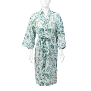 Robes And Sleepwear: Cotton Kimono Robe in Tropical Aqua
