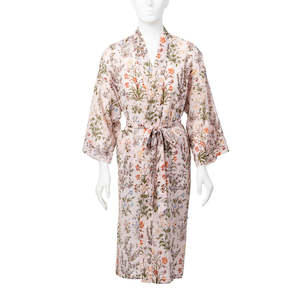 Robes And Sleepwear: Cotton Kimono Robe in Blush Flower