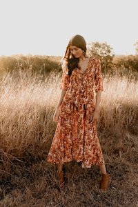 Apparel: Floribunda Bonnie Rust Maxi Dress