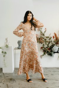 Floribunda Elle Peach Maxi Dress