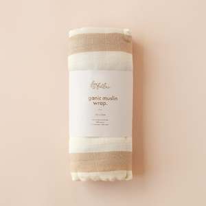 Blankets Swaddles: Coffee Stripe Organic Muslin Wrap Swaddle - PREORDER (LATE FEB)