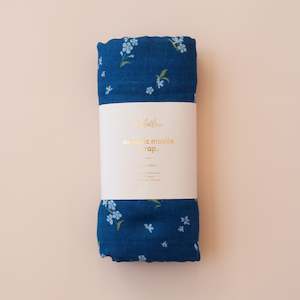 Blankets Swaddles: Forget-Me-Not Navy Organic Muslin Wrap Swaddle - PREORDER (LATE FEB)