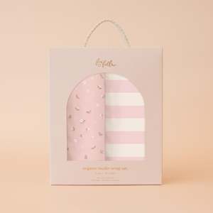 Dusty Roses / Petal Stripe Organic Muslin Wrap Set
