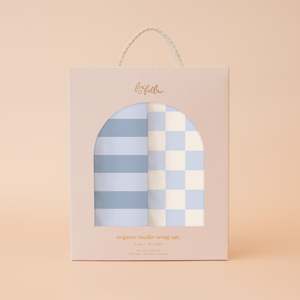 Blankets Swaddles: Cloud Stripe / Powder Check Organic Muslin Wrap Set