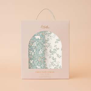 Blankets Swaddles: Forest Friends Sage / Cypress Organic Muslin Wrap Set