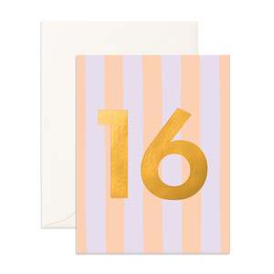 Number Cards: No. 16 Sorbet Stripe Greeting Card