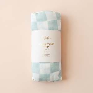Sage Check Organic Muslin Wrap Swaddle - SECONDS