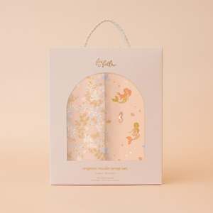 Blankets Swaddles: Wild Peony / Mermaids Organic Muslin Wrap Set