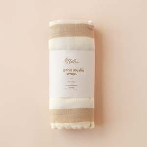Coffee Stripe Organic Muslin Wrap Swaddle - SECONDS