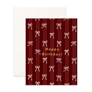 Teachers: Birthday Burgundy Striped Bows Greeting Card - PRE-ORDER (SEPTEMBER)
