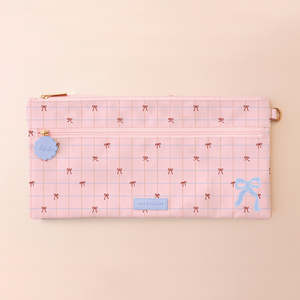 Pink Grid Bows Large Pencil Case - PRE-ORDER (OCTOBER)
