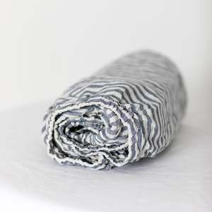 Navy Stripes Linen Cot/Bassinet Sheet