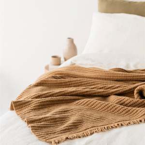 Ginger Honey Ribbed Wool Throw Blanket