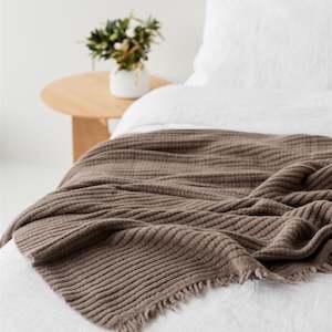 Mushroom Ribbed Wool Throw Blanket