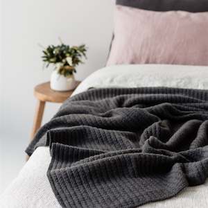All Wool: Charcoal Ribbed Wool Throw Blanket