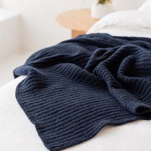 All Wool: Navy Ribbed Wool Throw Blanket