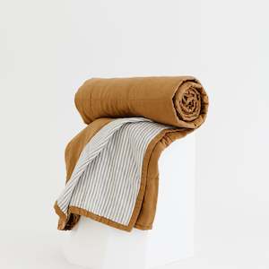 Ochre & Grey Stripes Linen Quilt