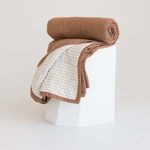 Pillowcases Quilts: Malt Brown & Malt Brown Grid Linen Quilt