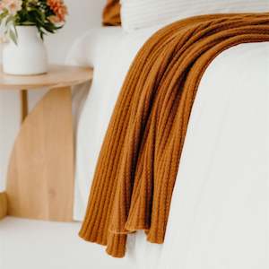 Rust Ribbed Wool Throw Blanket
