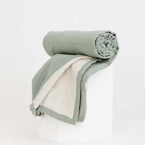 Sage & Sand Stripes Linen Cot Quilt