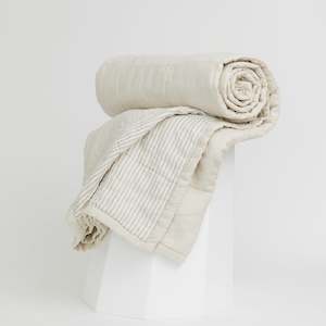 All Linen: Oat & Sand Stripes Linen Cot Quilt