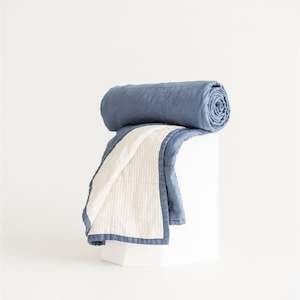 Coastal Blue & Sand Stripes Linen Cot Quilt