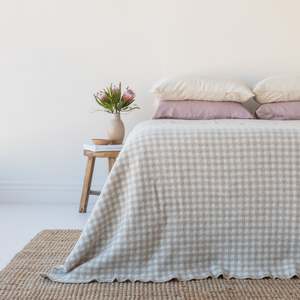 Sand Gingham Wool Throw Blanket