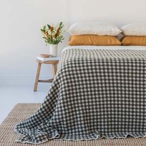 New Releases: Olive Green Gingham Wool Throw Blanket
