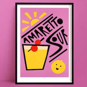 Cocktail Prints: Amaretto Sour Print | Soft Pink and Lemon Yellow Art