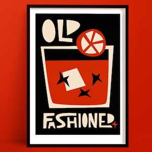 Cocktail Prints: Old Fashioned Cocktail Print | Mid Century Style Wall Decor