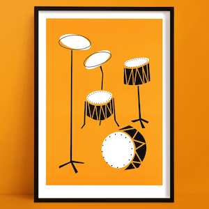 Mid Century Prints: Drum Kit Print | Music Room Decor