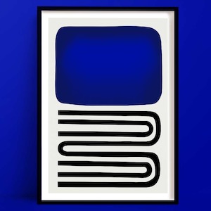 Dining Room Prints: Out Of The Blue Abstract Art Print | Mid Century Art