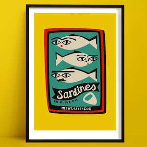 Kids Posters: Sardines Print | Seafood Wall Art