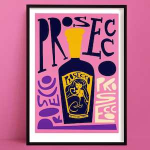 Pink Wall Art: Prosecco Print | Fun and Quirky Kitchen Print