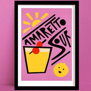 Cocktail Prints 1: Amaretto Sour Print | Soft Pink and Lemon Yellow Art