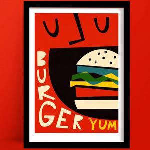 Food And Drink Prints: Burger Print | Bright Kitchen Wall Art