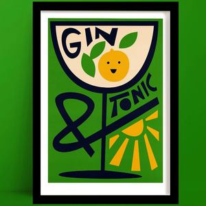 Cocktail Prints: Gin & Tonic Cocktail Art Print | Summery Wall Decor