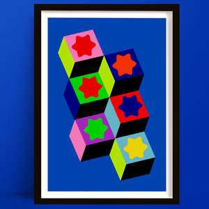 New Prints: Lucky Boxes | Geometric Cube Blue Abstract Art Print