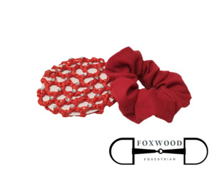 Rider Accessories: Scrunchie & Rhinstone Hair Bun Net Red