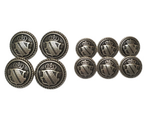 Rider Accessories: Crown Shield & Rope Button Set |Vintage Silver