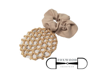 Scrunchie & Rhinstone Hair Bun Net Caramel