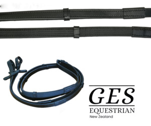 GES Leather Reins With Rubber Grip Back- Black