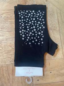 MERINO PRINTED GLOVELETS - Black with Silver Stars
