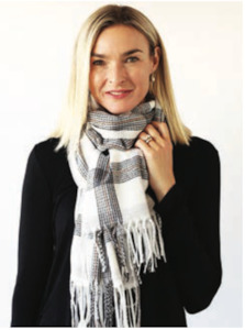 CHECKED WINTER SCARF WITH TASSELS - Winter White/Black