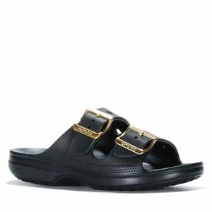 Womens Sandals: Crocs Metallic Buckle Saturday Sandal Black